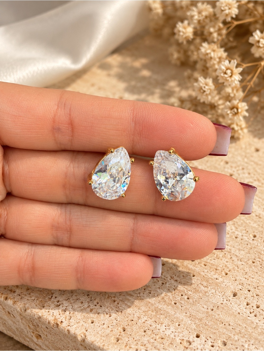 Anthropologie Clear Teardrop Crystal Stud Earrings in Gold